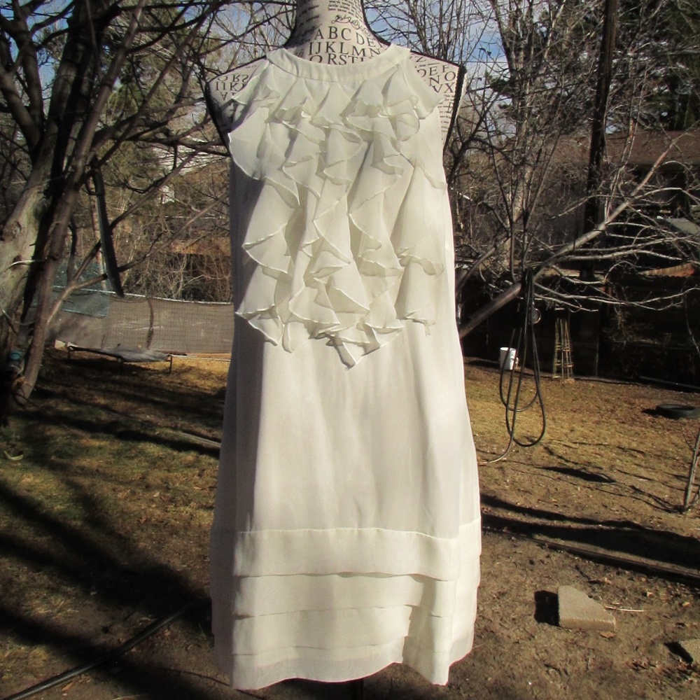 Ice White Ruffle Midi Sheer Dress